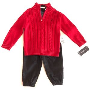 NWT Nautica boys red sweater/black pants set 18mo